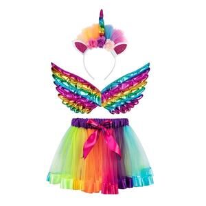 Unicorn Costume 2-5 Yrs Rainbow Tutu Wings & Headband Ballet Princess Dress Up